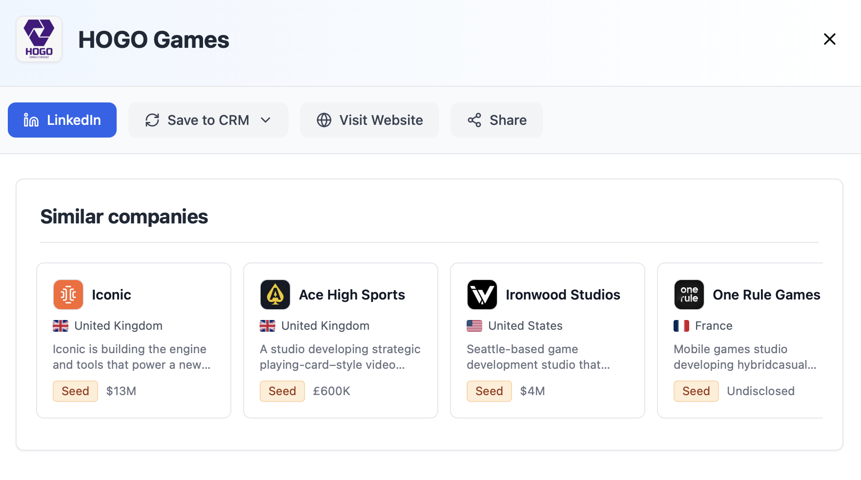 Similar companies section in the company details modal