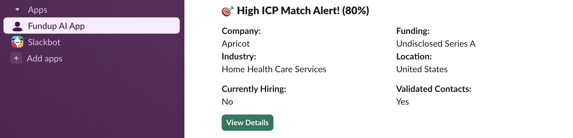 Slack Integration High Match Alerts Example