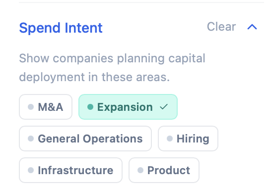 Spend Intent filter in the Sidebar