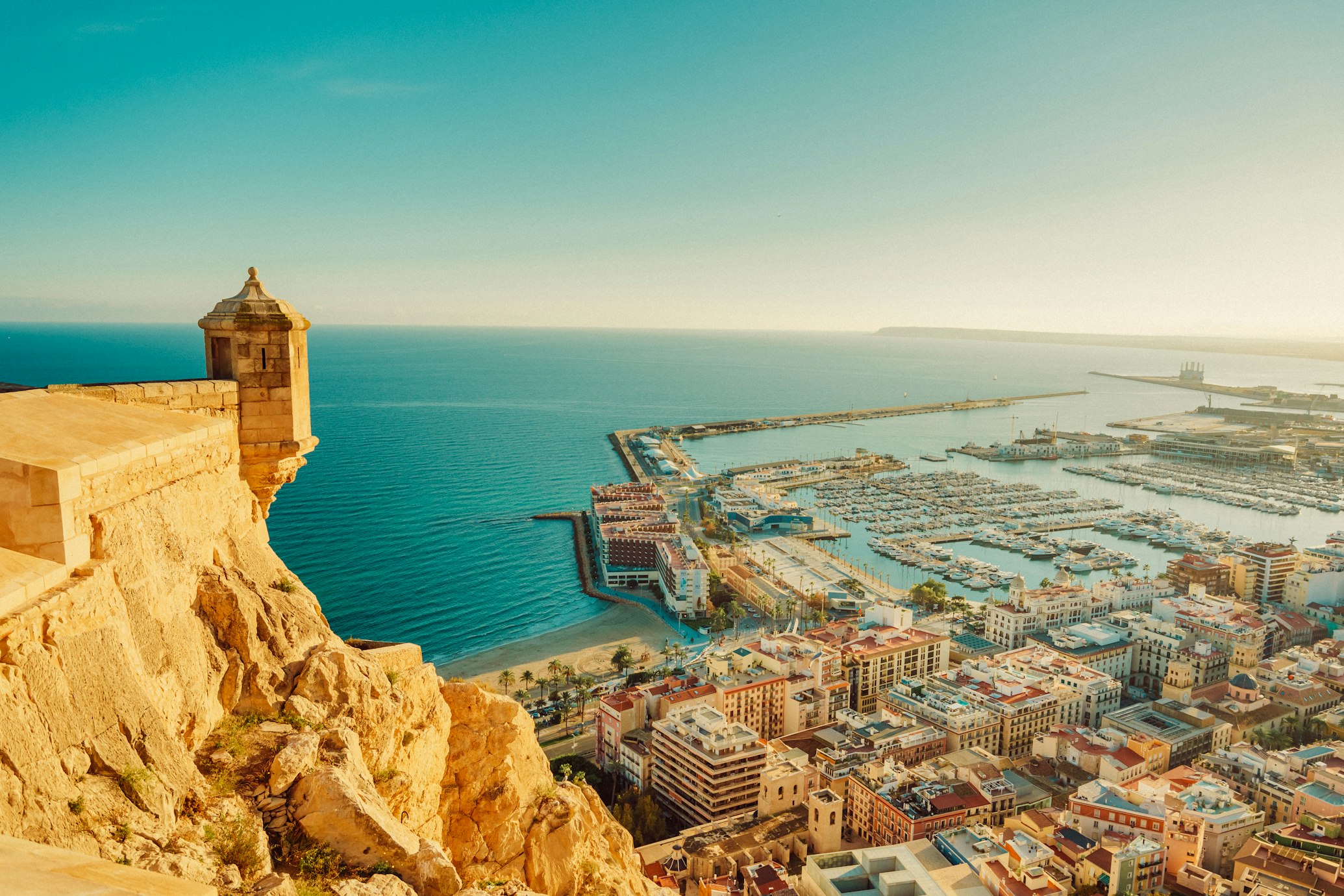 The harbour and Santa Bárbara castle of Alicante, on Spain's Costa Blanca